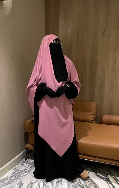 Black Pink Bubble Sleeve Abaya